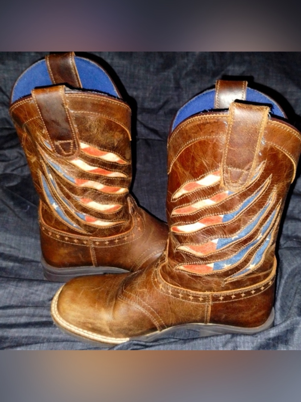 Cody James Boys Ripped Flag Western Cowboy Square Toe Boots Size 2 EUC